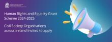 Poster for Human Rights and Equality Grants Scheme with image of loudspeaker