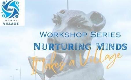 Photo of sculpture in Greystones and words: Workshop Series Nurturing Minds